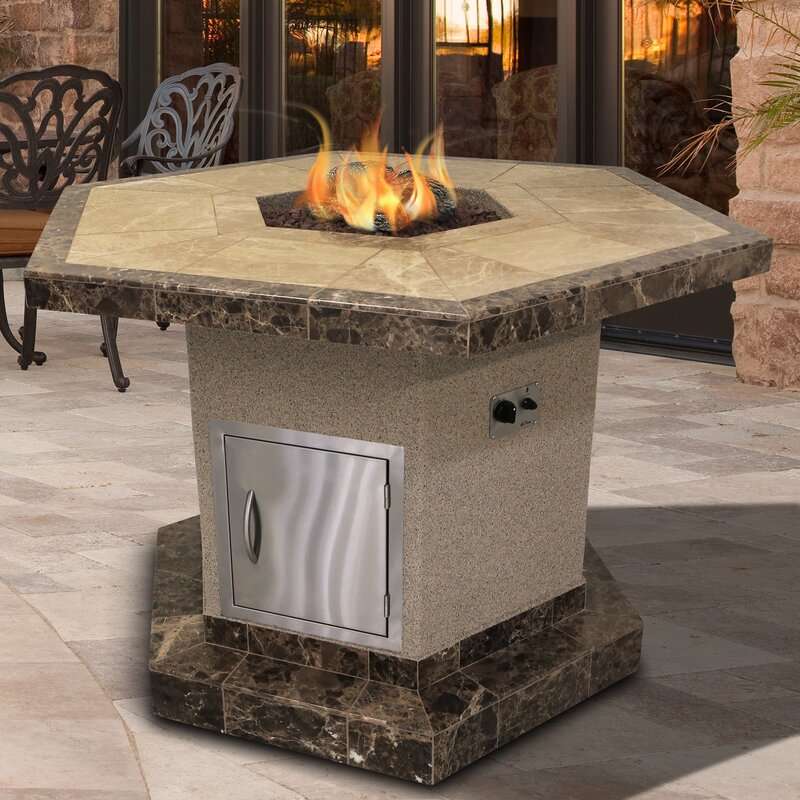 Cal Flame Stucco and Tile Dining Height Square Propane Gas Fire Pit ...