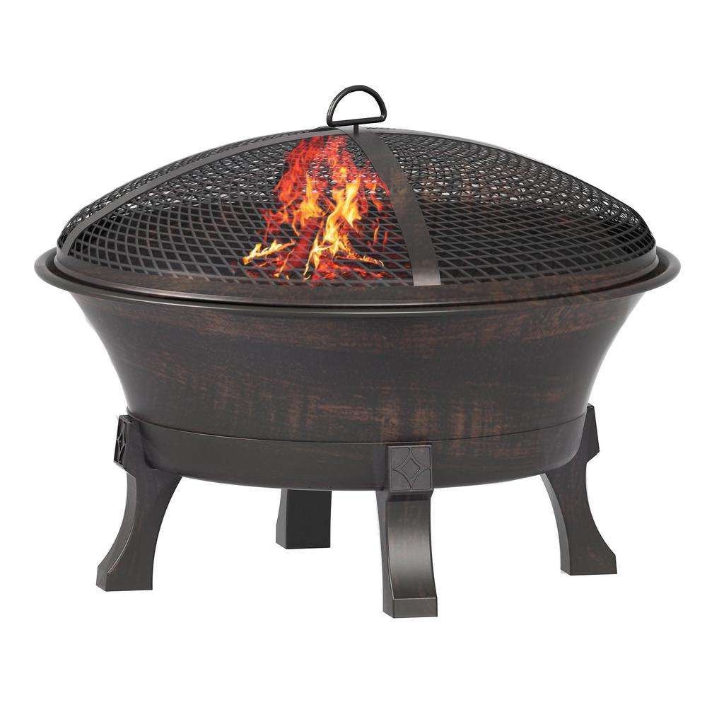 Patio Fire Pit Bowl Cast Iron Wod Grate Mesh Cover Durable Weather ...
