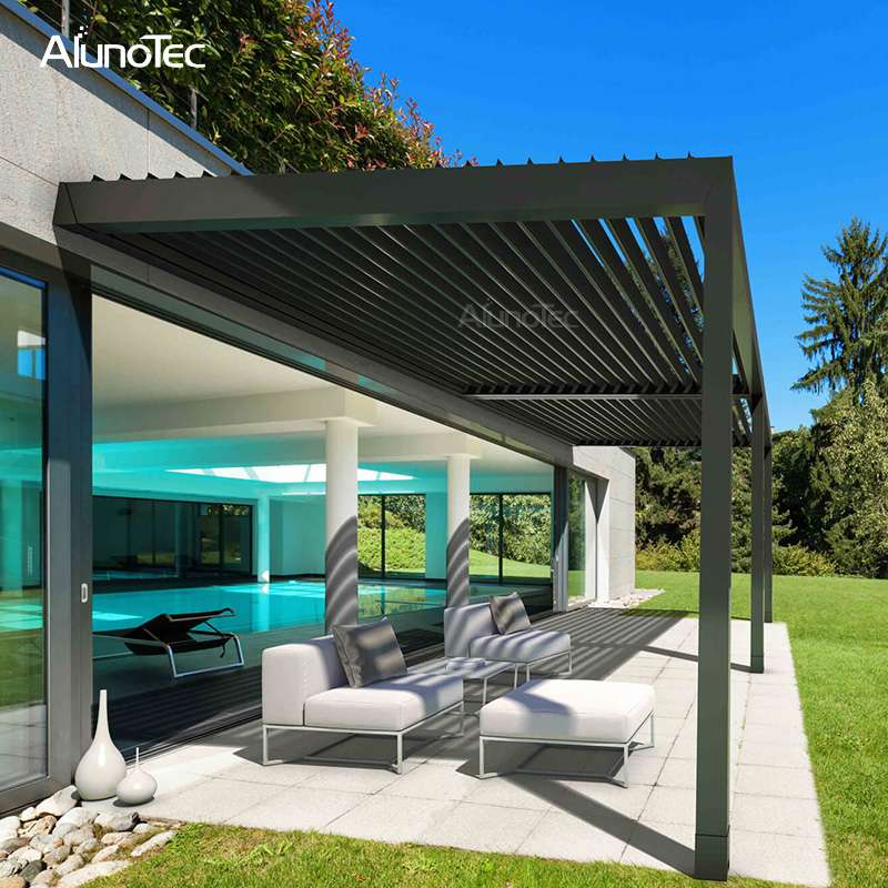 Remote Controlled Retractable Awning Louvered Roof Pergola For Garden ...