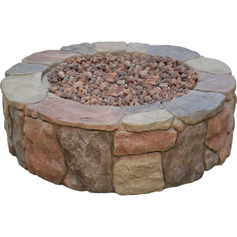 36"  Gas Outdoor Patio Stacked Stone Round Fire Pit