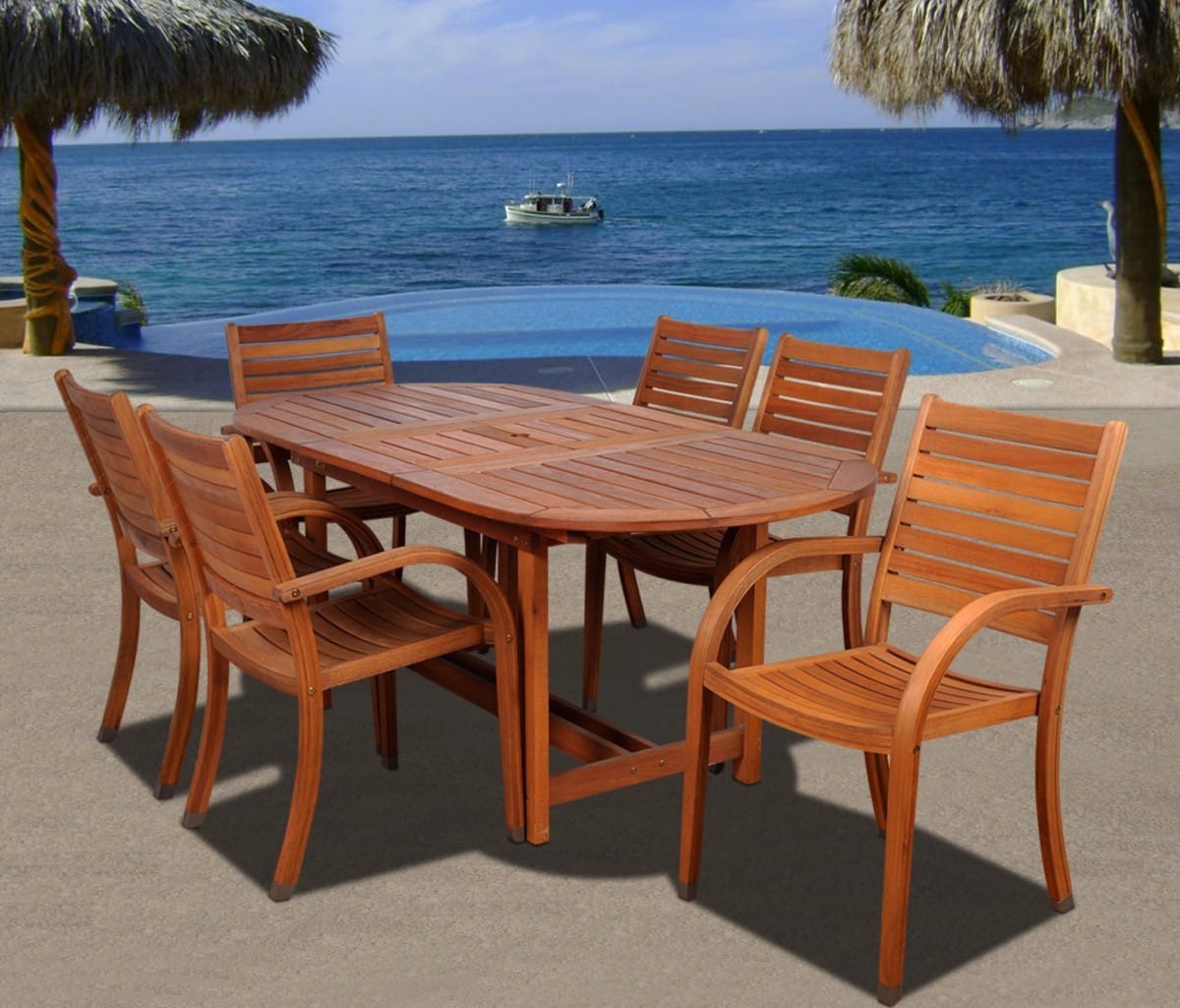 Amazonia Arizona 7 Piece Wood Outdoor Dining Set with 83"  Oval Table ...