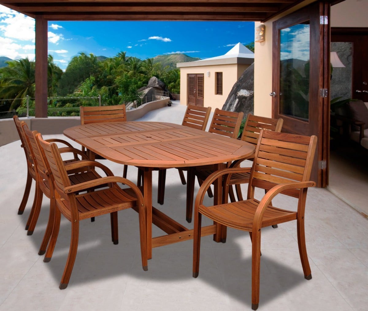 Amazonia Arizona 9 Piece Wood Outdoor Dining Set with 93"  Oval Table ...