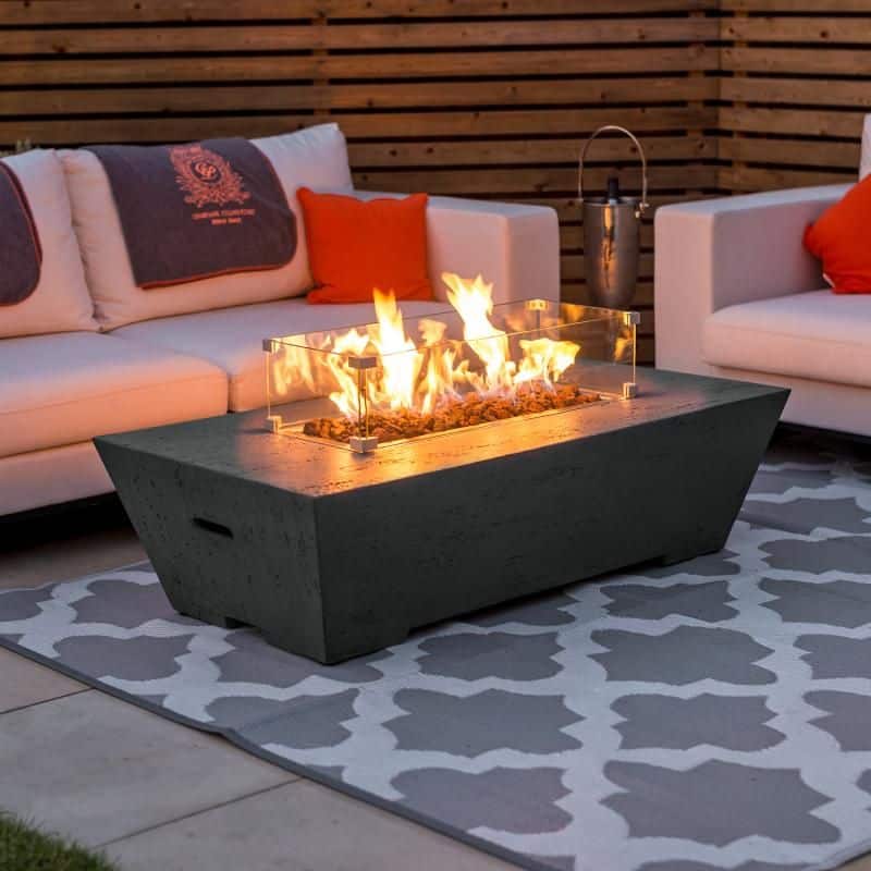 Fireglow Gladstone Rectangular Gas Firepit Coffee Table with Wind Guard ...