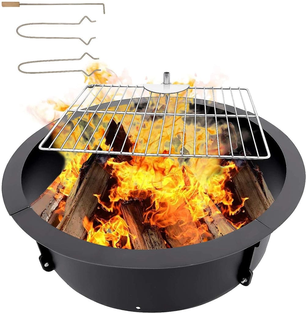 Karpevta Fire Pit Ring 27x24x7.8 inches with Cooking Grill Fire Ring ...