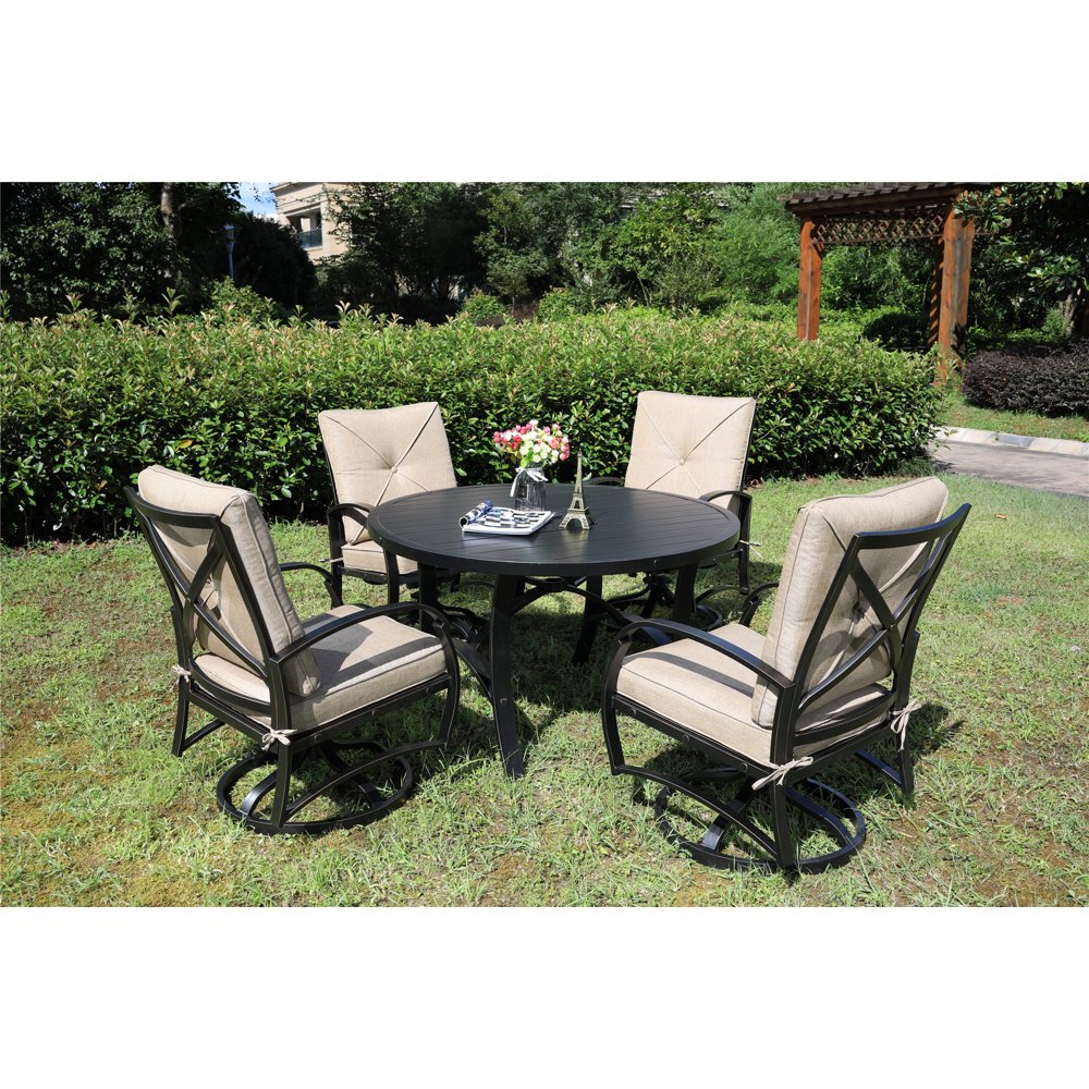 Napa Outdoor Patio Dining Set with All Swivel Chairs, Aluminum 5 Piece ...