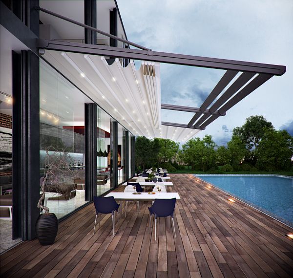 Rain or shine, this pergola retractable roof system is perfect to enjoy ...