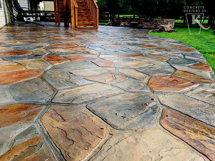 Stamped and Hand Stained Flagstone Concrete Patio ...