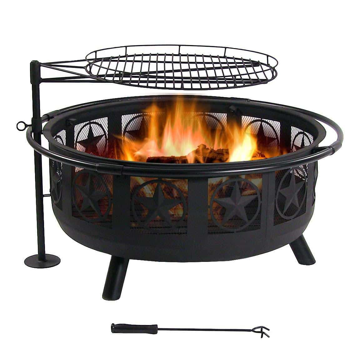 Sunnydaze Black All Star Fire Pit with Cooking Grate, 30 Inch Diameter ...