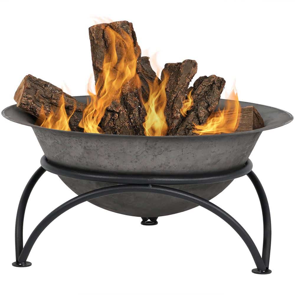 Sunnydaze Decor 24 in. x 11 in. Round Cast Iron Wood Burning Fire Pit ...
