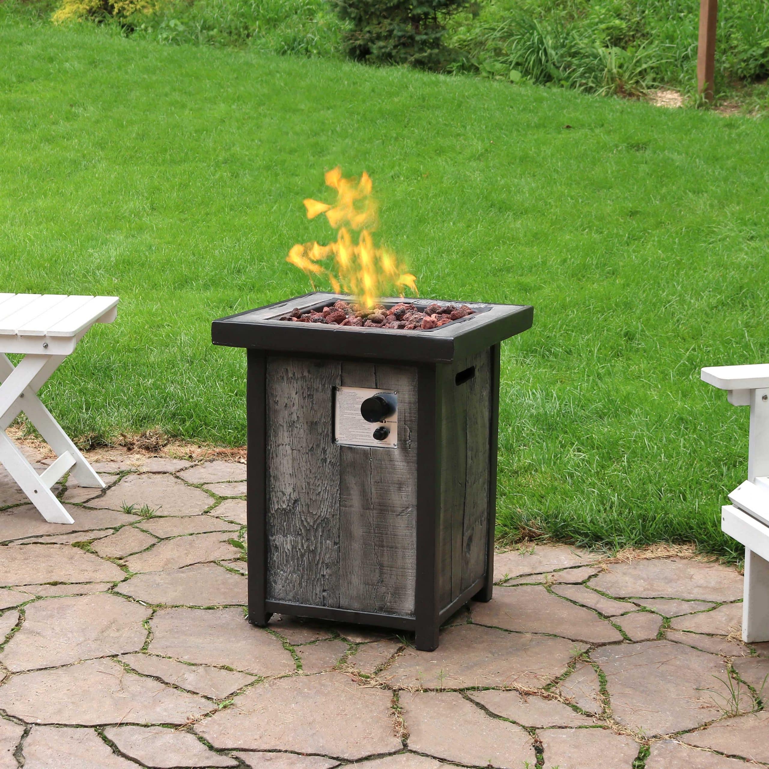 Sunnydaze Outdoor Propane Gas Fire Pit Table with Weathered Wood Look ...