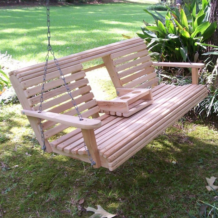 Unwind in your yard with a DIY wood porch swing with cup holders ...